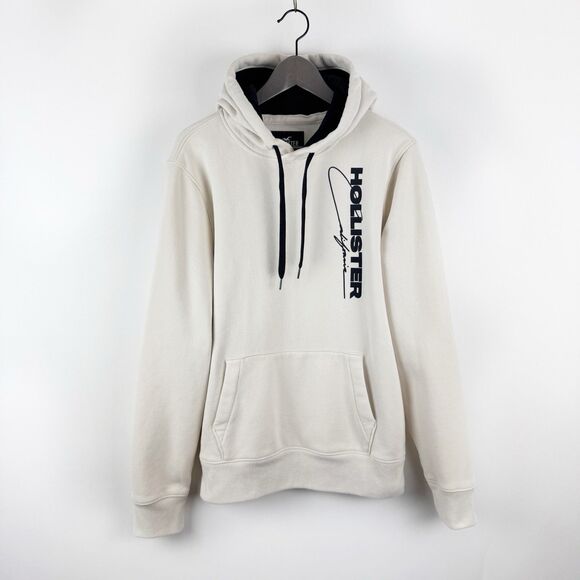 Hollister Hoodie Men's Large White Ivory California Seagull Pullover Hood Logo - Picture 1 of 16